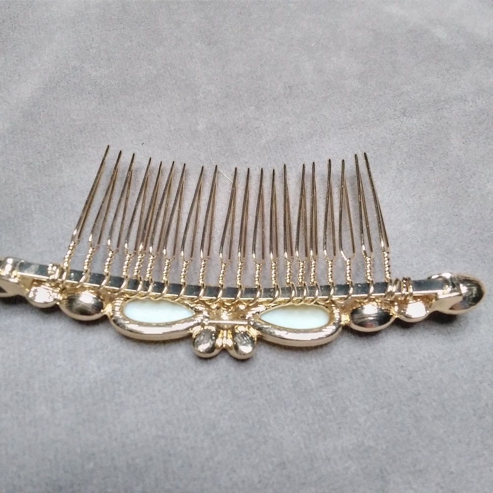 Gold opal hair comb teardrop earring jewelry set - Picture 11 of 12